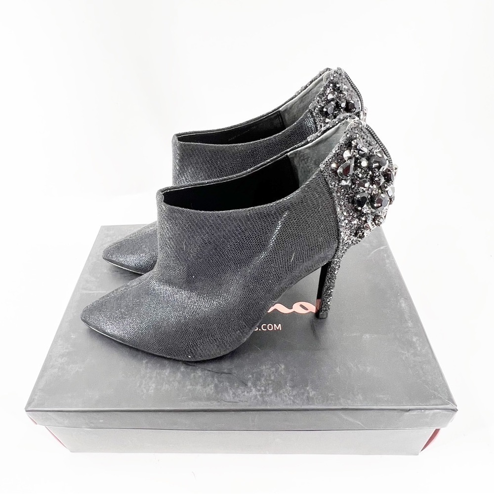 ✅ Nina Black Metallic AURORA Blinged Party Booties Size 9.5